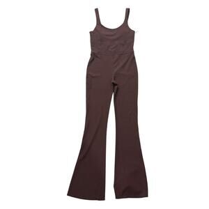 NWT WILO The Label V Neck Flare Ribbed Unitard Jumpsuit Brown Chocolate Medium